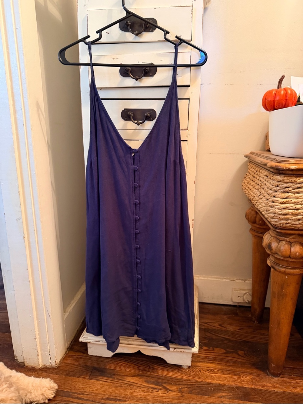Roxy adjustable navy Spaghetti-Strap Slip Dress with button accents sz M